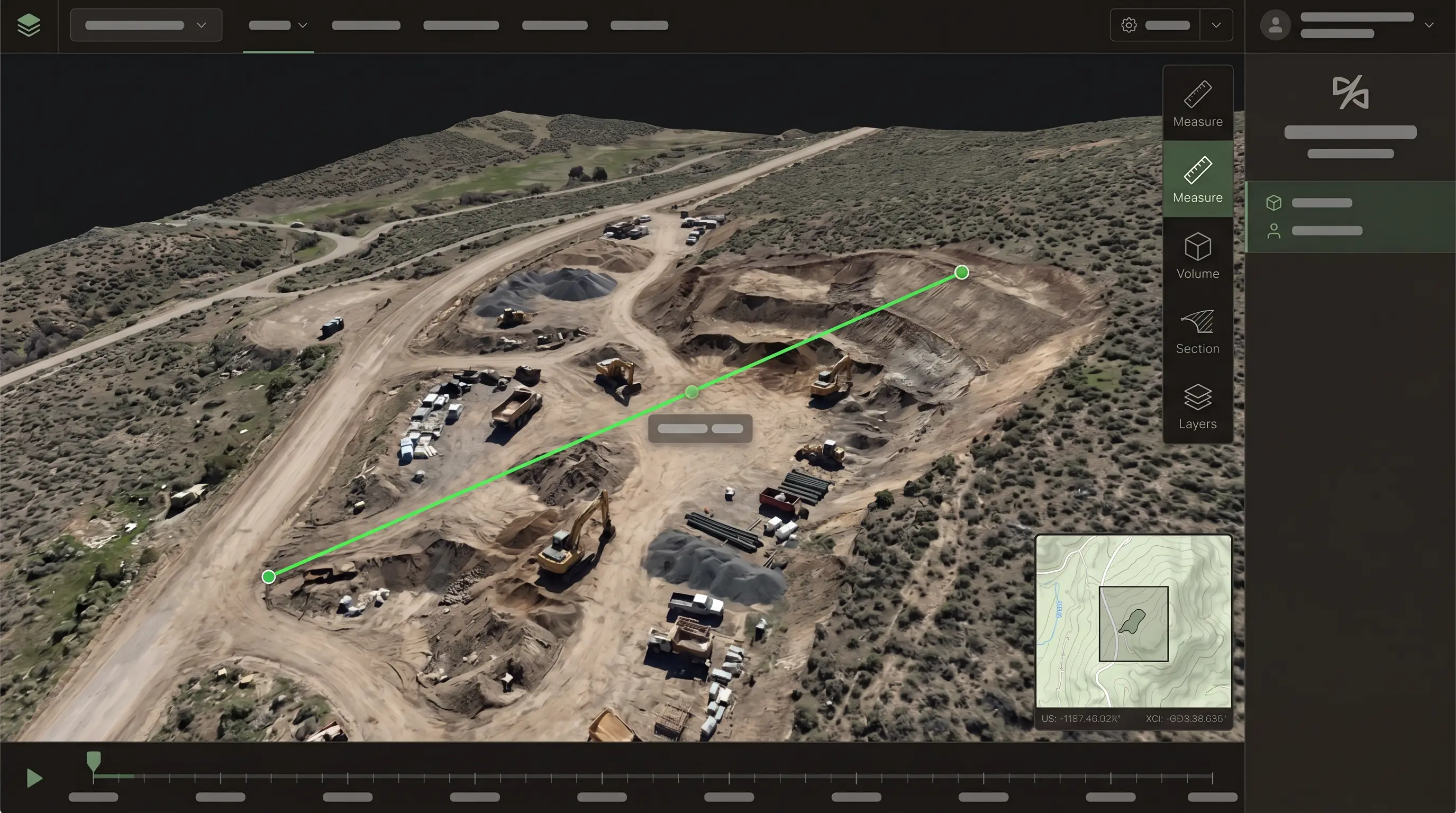 Representative in-browser 3D viewer measuring a textured terrain model